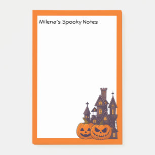 Orange frame, spooky house and pumpkins post-it notes