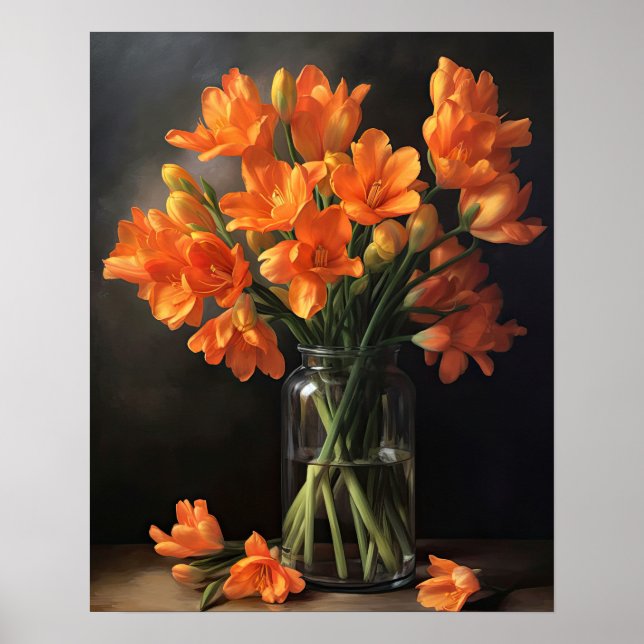 Orange Freesia Flowers Art Print Poster (Front)