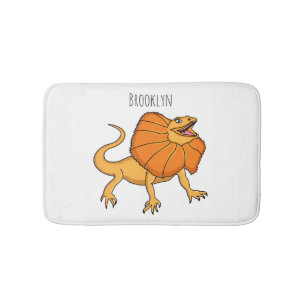 Orange frilled-neck lizard cartoon illustration bath mat