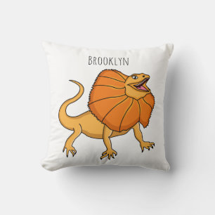 Orange frilled-neck lizard cartoon illustration cushion