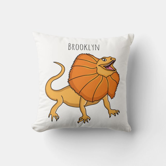 Orange frilled-neck lizard cartoon illustration  cushion (Front)