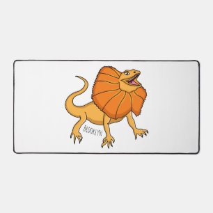 Orange frilled-neck lizard cartoon illustration desk mat