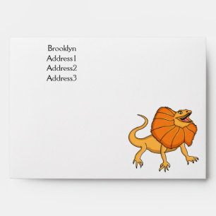 Orange frilled-neck lizard cartoon illustration envelope