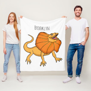 Orange frilled-neck lizard cartoon illustration  fleece blanket