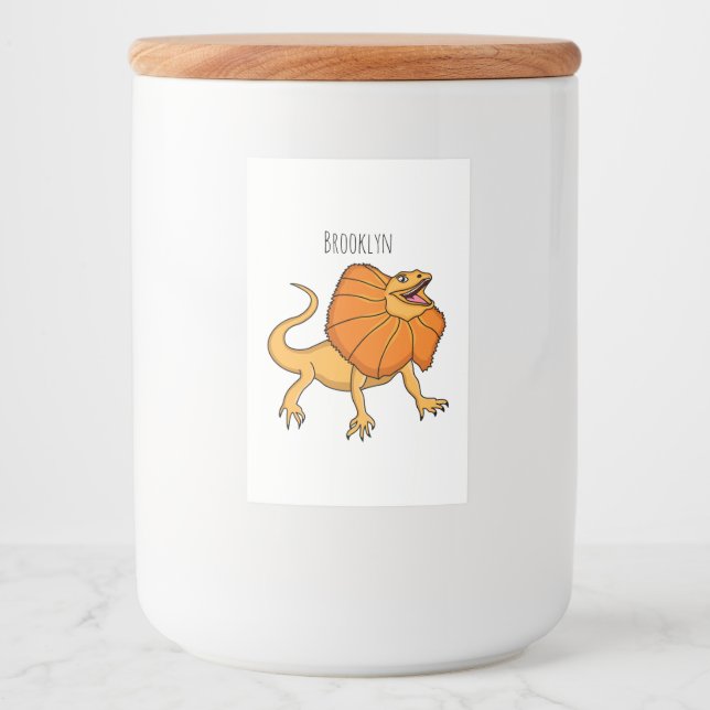 Orange frilled-neck lizard cartoon illustration food label (Front)