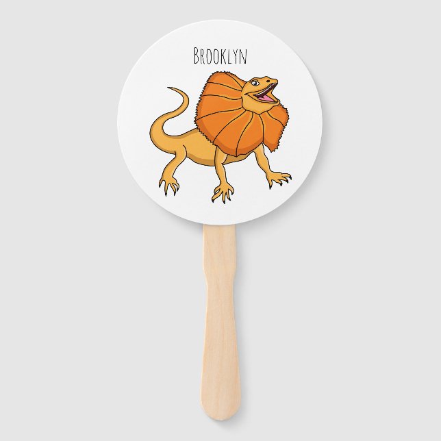 Orange frilled-neck lizard cartoon illustration hand fan (Front)