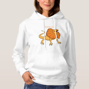 Orange frilled-neck lizard cartoon illustration hoodie