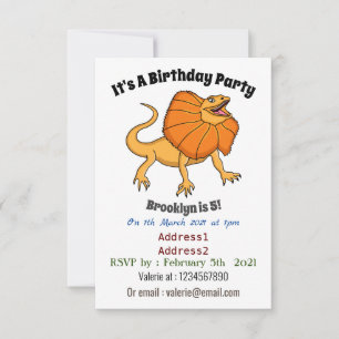 Orange frilled-neck lizard cartoon illustration invitation