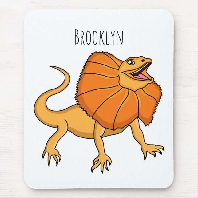 Orange frilled-neck lizard cartoon illustration mouse mat (Front)