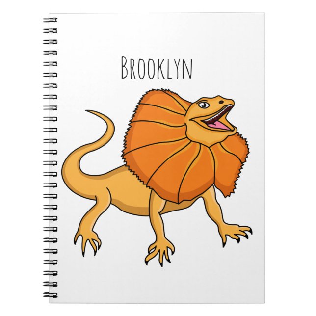 Orange frilled-neck lizard cartoon illustration notebook (Front)