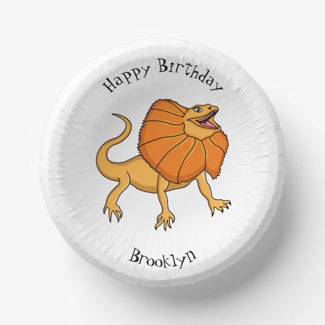 Orange frilled-neck lizard cartoon illustration paper plate (Front)