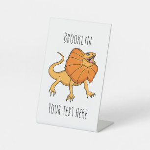 Orange frilled-neck lizard cartoon illustration pedestal sign