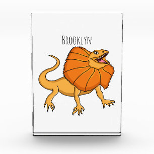 Orange frilled-neck lizard cartoon illustration photo block