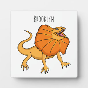 Orange frilled-neck lizard cartoon illustration plaque