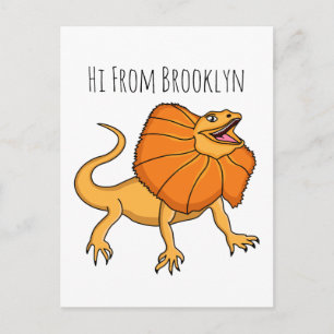 Orange frilled-neck lizard cartoon illustration postcard