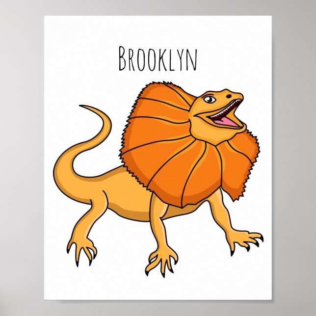 Orange frilled-neck lizard cartoon illustration poster (Front)