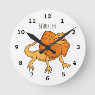 Orange frilled-neck lizard cartoon illustration round clock