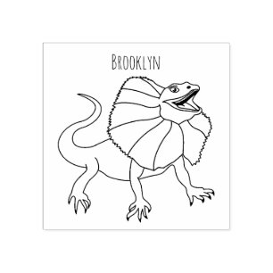 Orange frilled-neck lizard cartoon illustration rubber stamp