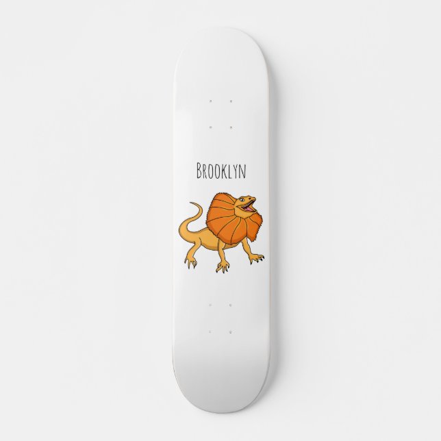 Orange frilled-neck lizard cartoon illustration skateboard (Front)