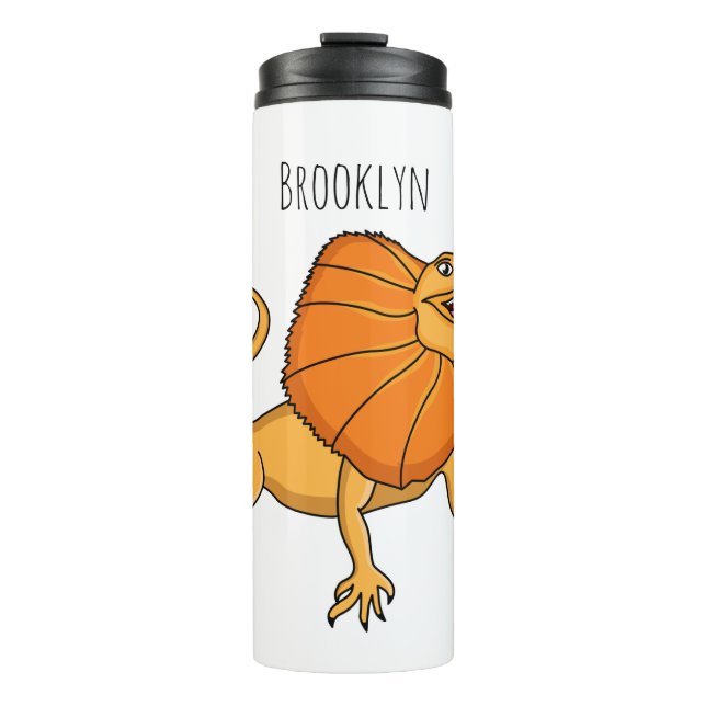 Orange frilled-neck lizard cartoon illustration thermal tumbler (Front)