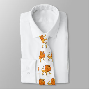 Orange frilled-neck lizard cartoon illustration tie