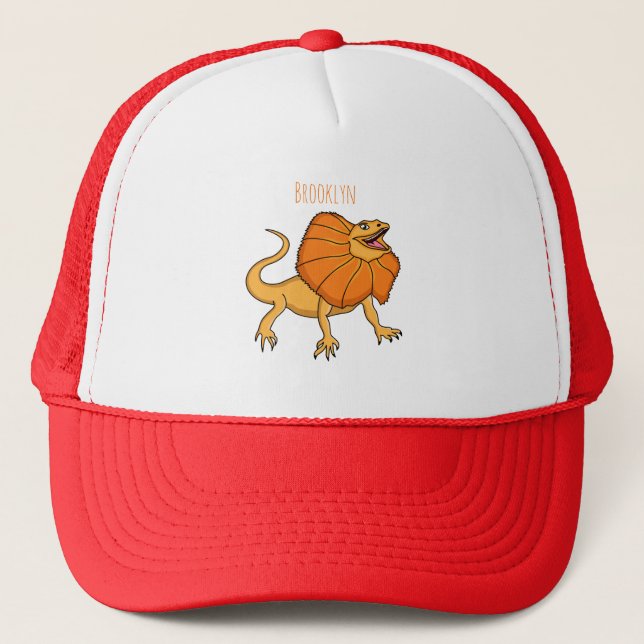 Orange frilled-neck lizard cartoon illustration  trucker hat (Front)