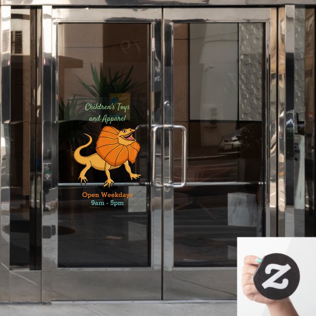 Orange frilled-neck lizard cartoon illustration window cling (Office Door)