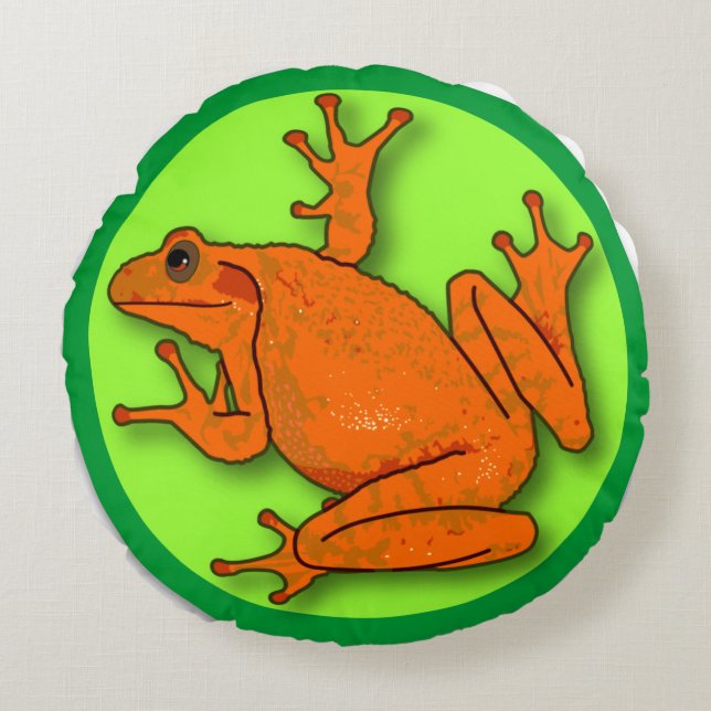 Orange Frog Round Throw Pillow (Front)