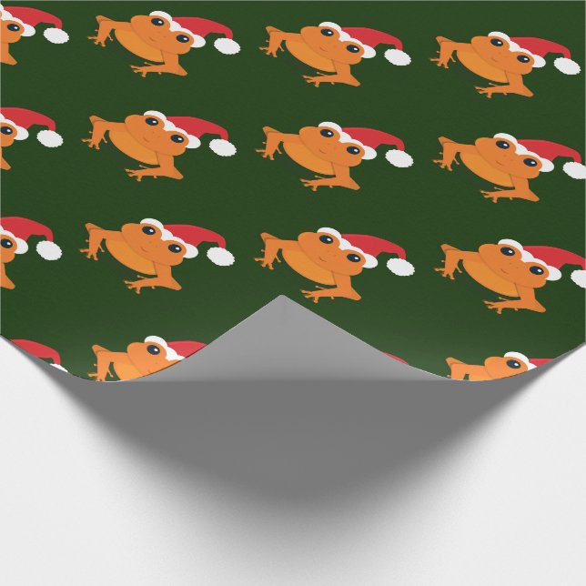 Orange Frog Santa Hat Cartoon Novelty Christmas Wrapping Paper (Corner)