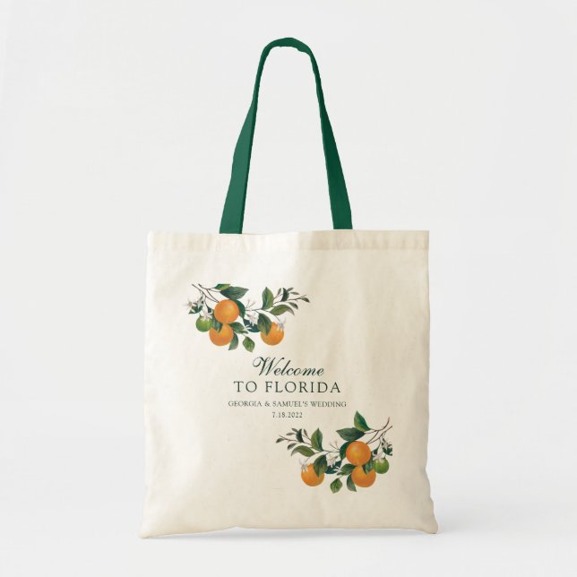 Orange Fruit and Blossoms Branch Wedding Tote Bag (Front)