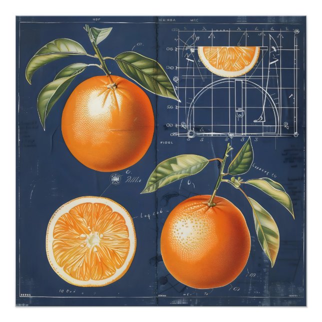 Orange Fruit Blueprint Photo Print (Front)