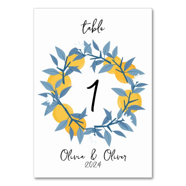 Orange Fruit Citrus Greenery Wedding Table Number (Front)