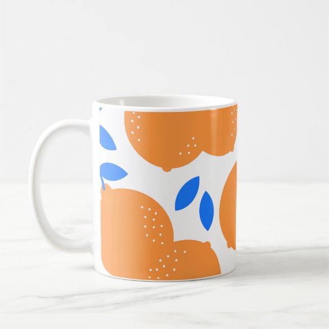 Orange Fruit: Exquisite Blue-Twigged Pattern. Coffee Mug (Left)