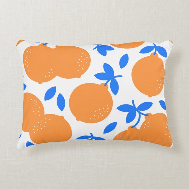 Orange Fruit: Exquisite Blue-Twigged Pattern. Decorative Cushion (Front)