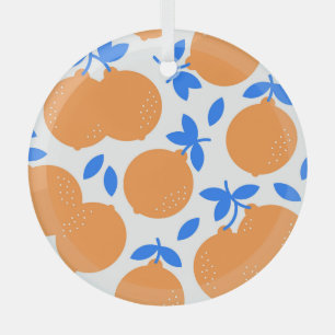 Orange Fruit: Exquisite Blue-Twigged Pattern. Glass Tree Decoration