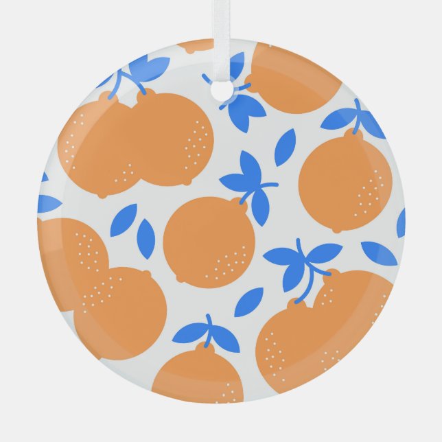 Orange Fruit: Exquisite Blue-Twigged Pattern. Glass Tree Decoration (Front)