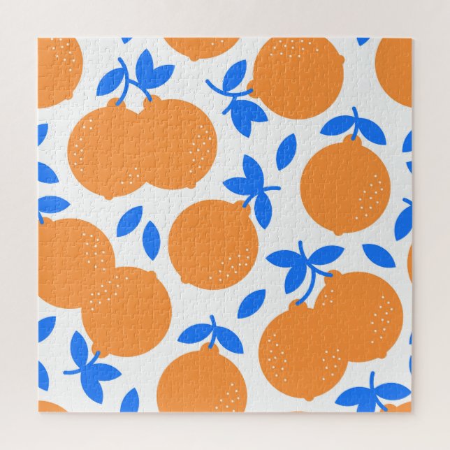 Orange Fruit: Exquisite Blue-Twigged Pattern. Jigsaw Puzzle (Vertical)