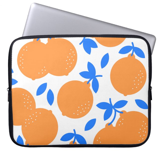 Orange Fruit: Exquisite Blue-Twigged Pattern. Laptop Sleeve (Front)