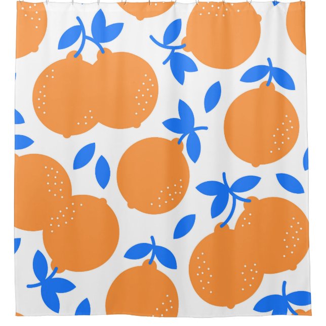 Orange Fruit: Exquisite Blue-Twigged Pattern. Shower Curtain (Front)