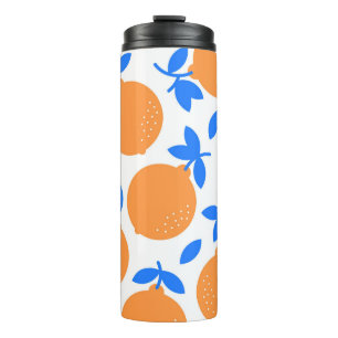 Orange Fruit: Exquisite Blue-Twigged Pattern. Thermal Tumbler