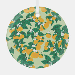 Orange fruit: green vintage pattern. glass tree decoration