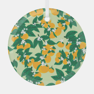 Orange fruit: green vintage pattern. glass tree decoration