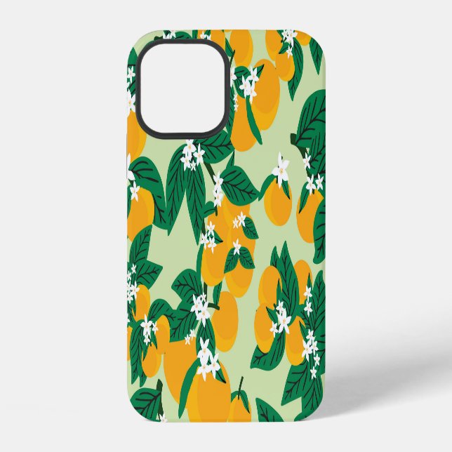 Orange fruit: green vintage pattern. iPhone case (Back)