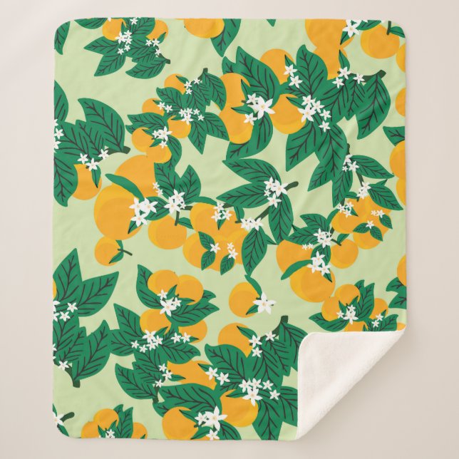 Orange fruit: green vintage pattern. sherpa blanket (Front)
