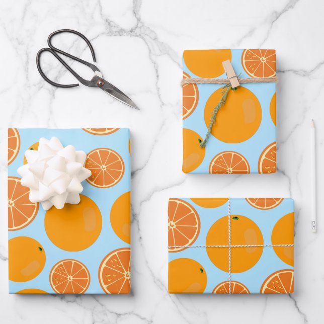 Orange Fruit Pattern Wrapping Paper Sheet (Front)