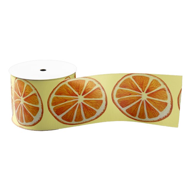 Orange fruit slice cute pop art watercolour grosgrain ribbon (Spool)