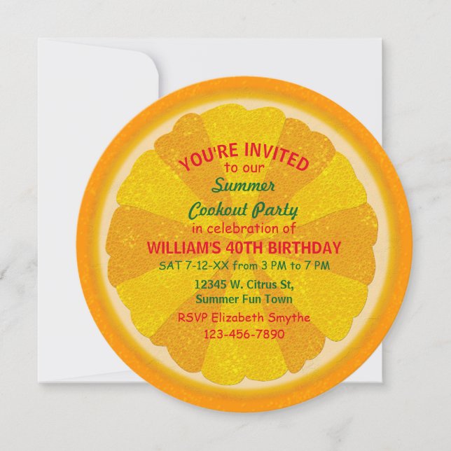Orange Fruit Slice Summer Party Cookout | Birthday Invitation (Front)
