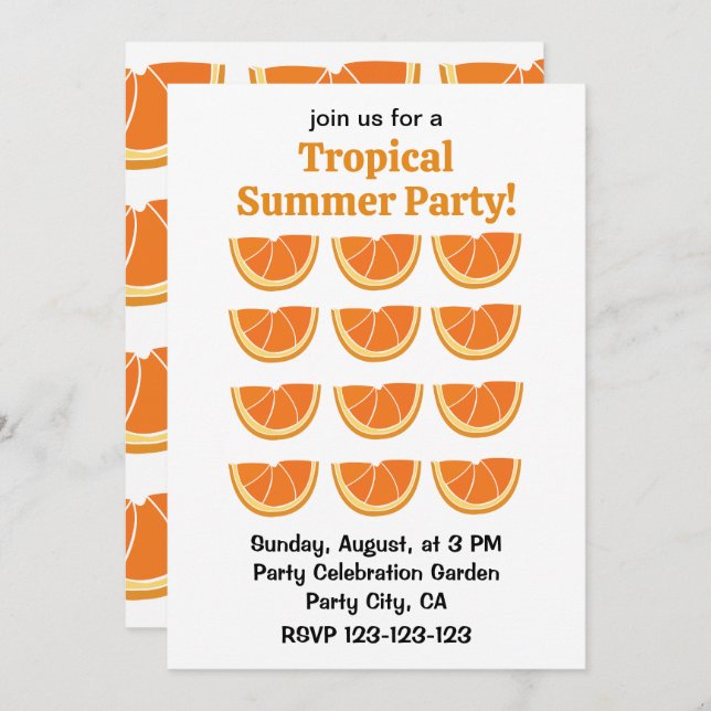 Orange Fruit Slice Tropical Summer Party Invitation (Front/Back)