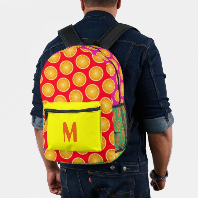 Orange fruit slices neon colours custom Monogram Printed Backpack (Insitu (Model))