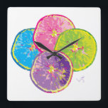 Orange Fruit Slices Pop Art Square Wall Clock<br><div class="desc">This pop art design of colourful fruit slices by Inge Lewis looks great on this wall clock. Perfect gifts for anyone. Find more matching items at the ingeinc.com store.</div>